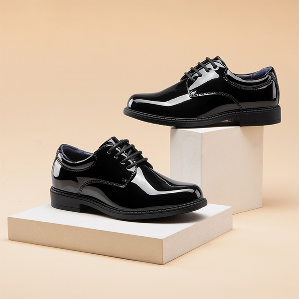 Boys' Plain-Toe Oxford Dress Shoes - BLACK-PAT - 7