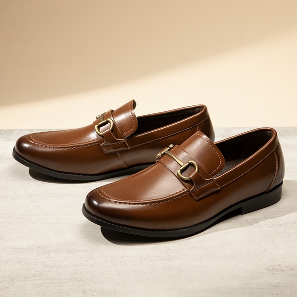 Men's Metallic Slip-On Dress Loafers - DARK BROWN - 7