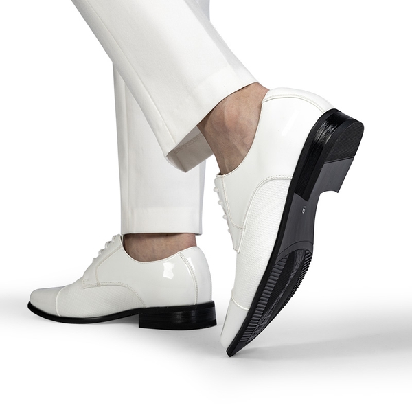 Men's Cap-Toe Patent Leather Oxford Shoes - WHITE-PAT - 7