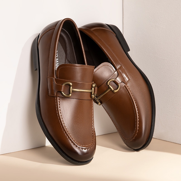 Men's Metallic Slip-On Dress Loafers - DARK BROWN - 8