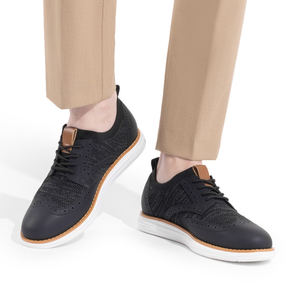 [KnitFlex SmartCraft+] Men's Wingtip Mesh Oxford Sneakers - BLACK - 7