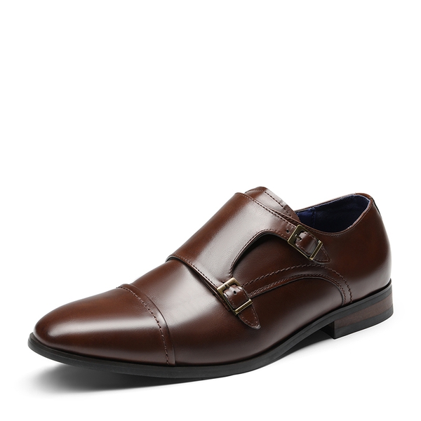 Men's Wide Monk Strap Oxford Shoes - BROWN -  0