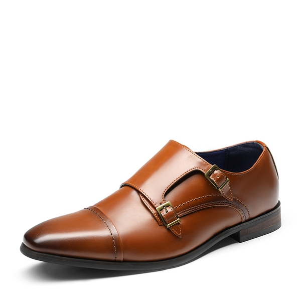 Men's Wide Monk Strap Oxford Shoes - CAMEL -  0
