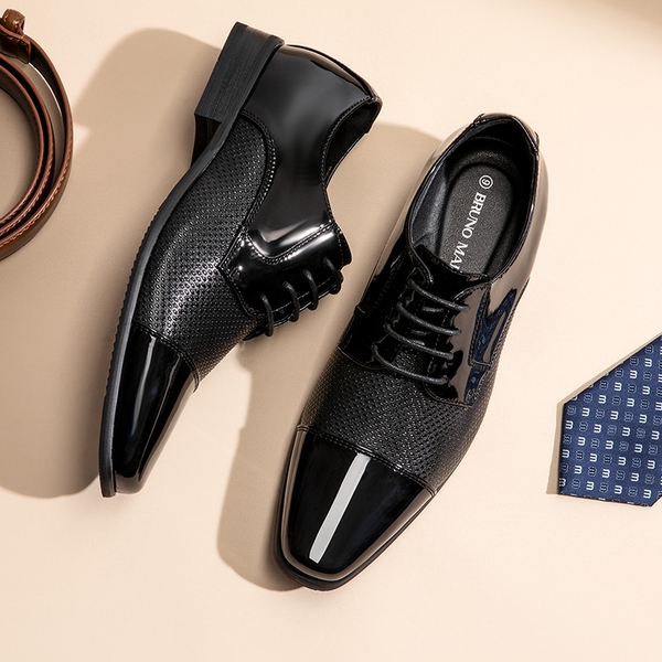 Men's Cap-Toe Patent Leather Oxford Shoes - BLACK-PAT - 8