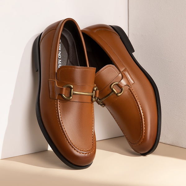 Men's Metallic Slip-On Dress Loafers - BROWN - 8