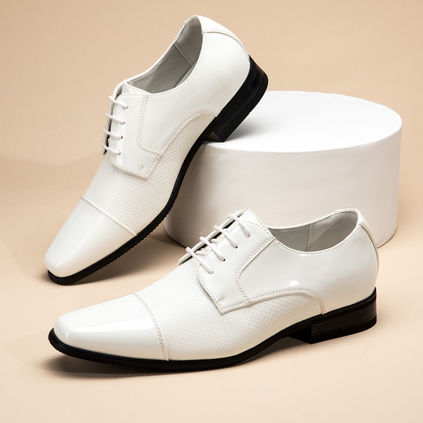 Men's Cap-Toe Patent Leather Oxford Shoes - WHITE-PAT - 8