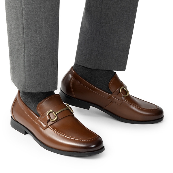 Men's Metallic Slip-On Dress Loafers - DARK BROWN - 5