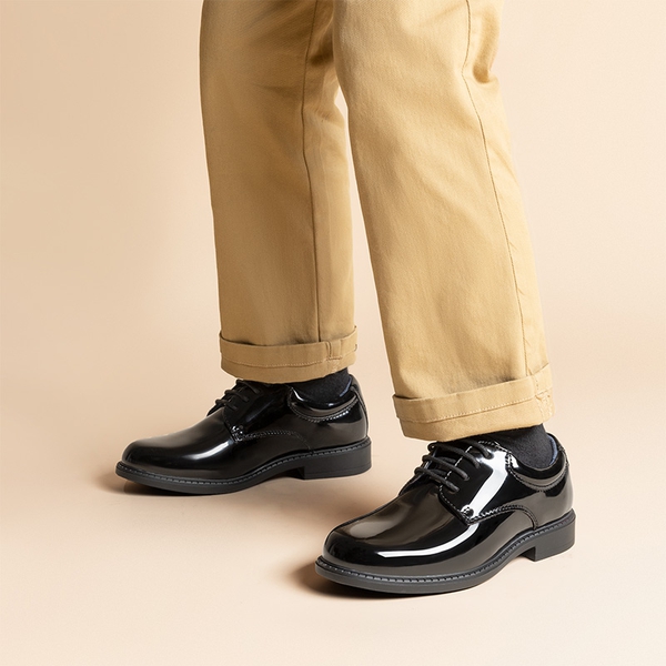 Boys' Plain-Toe Oxford Dress Shoes - BLACK-PAT - 8
