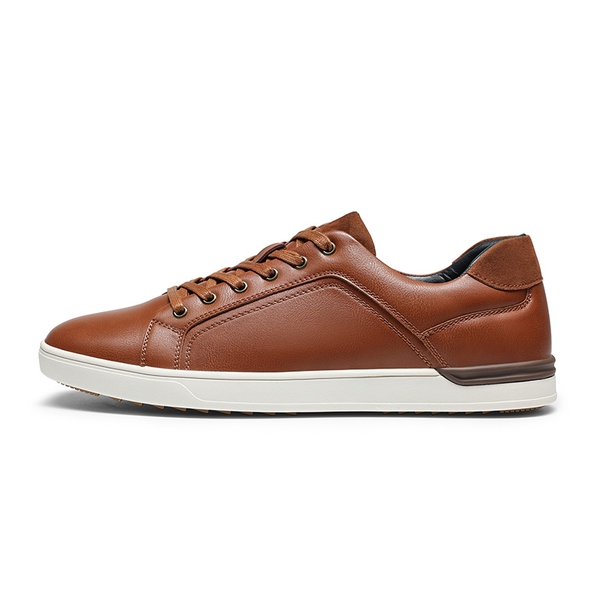 Men's Wide Classic Vegan Leather Sneakers - BROWN - 1