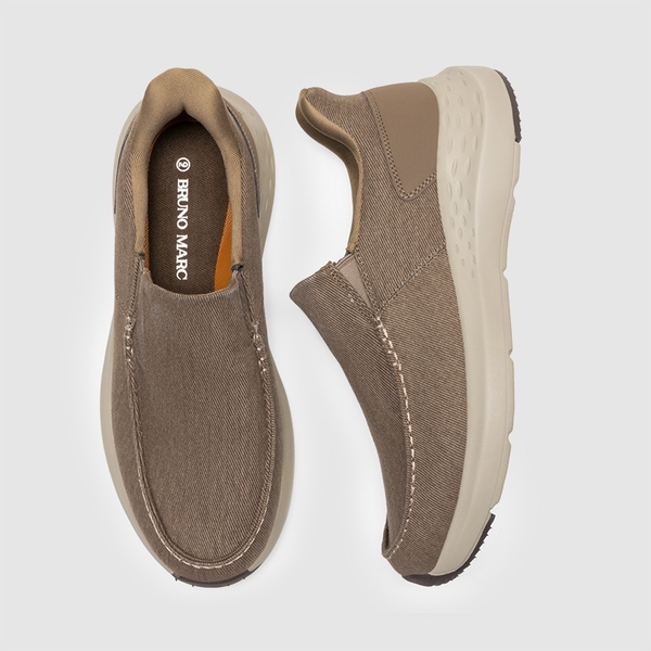 Men's Slip-On Canvas Walking Loafers - BROWN - 8