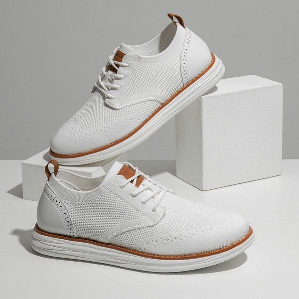 [KnitFlex SmartCraft] Men's Knitted Wingtip Oxford Shoes - WHITE - 1