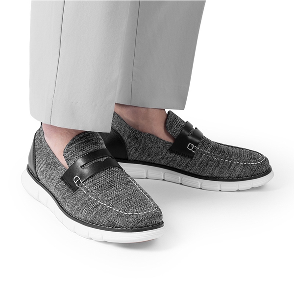 [EZFlex GlideHigh] Men's Mesh Casual Penny Loafers - BLACK/GREY - 5