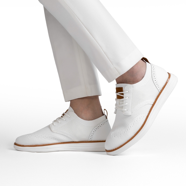 [KnitFlex SmartCraft] Men's Knitted Wingtip Oxford Shoes - WHITE - 8