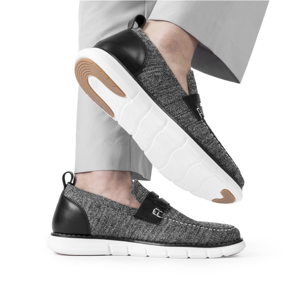 [EZFlex GlideHigh] Men's Mesh Casual Penny Loafers - BLACK/GREY - 7
