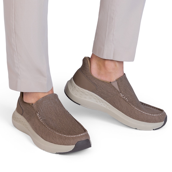 Men's Slip-On Canvas Walking Loafers - BROWN - 5