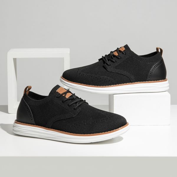 [KnitFlex SmartCraft] Men's Knitted Wingtip Oxford Shoes - BLACK - 1