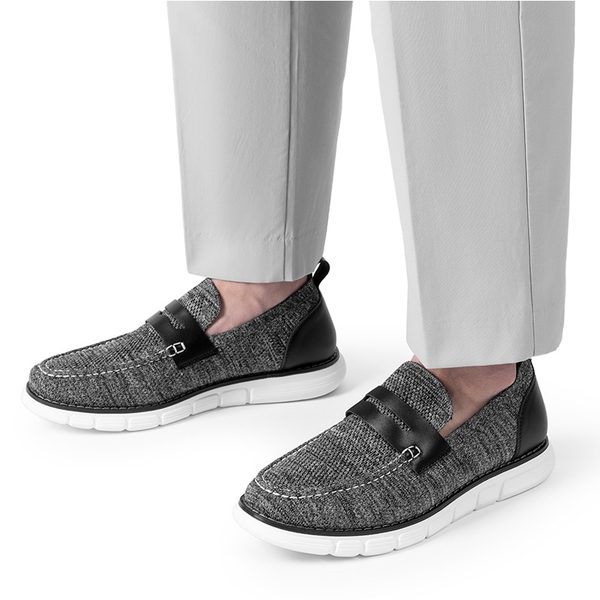 [EZFlex GlideHigh] Men's Mesh Casual Penny Loafers - BLACK/GREY - 6