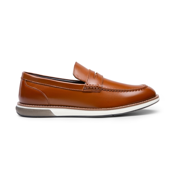 Men's Vegan Leather Slip-On Penny Loafers - BROWN - 1