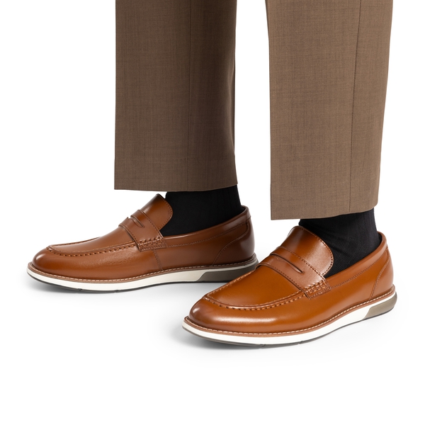 Men's Vegan Leather Slip-On Penny Loafers - BROWN - 5