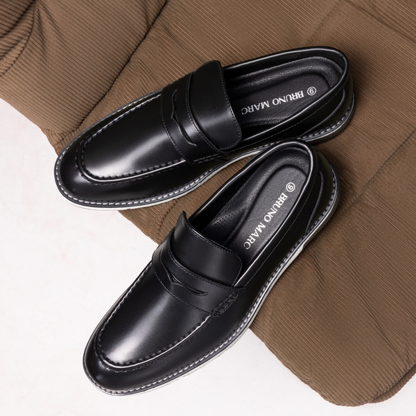 Men's Vegan Leather Slip-On Penny Loafers - BLACK - 7