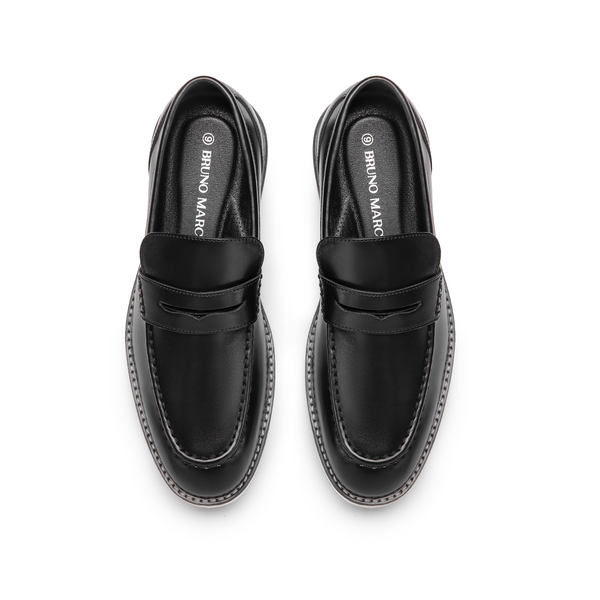 Men's Vegan Leather Slip-On Penny Loafers - BLACK - 2