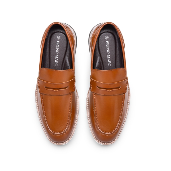 Men's Vegan Leather Slip-On Penny Loafers - BROWN - 2