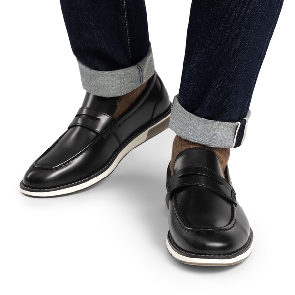 Men's Vegan Leather Slip-On Penny Loafers - BLACK - 6