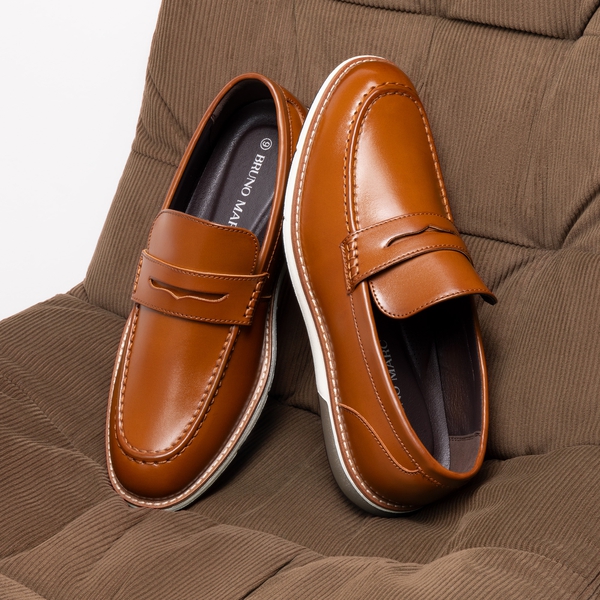 Men's Vegan Leather Slip-On Penny Loafers - BROWN - 7