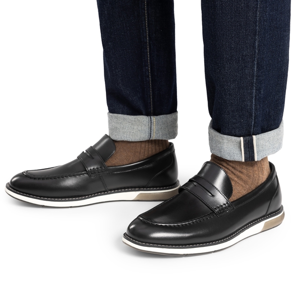 Men's Vegan Leather Slip-On Penny Loafers - BLACK - 5