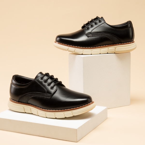[CrossFlex CrestKids] Boys' Non-Slip Oxford Dress Sneakers - BLACK - 8