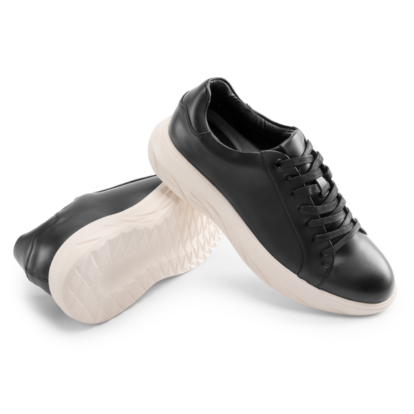 Men's Vegan Leather Casual Dress Sneakers - BLACK - 5