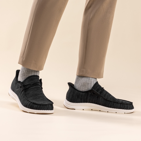 Men's Knitted Slip-On Casual Loafers - BLACK - 5