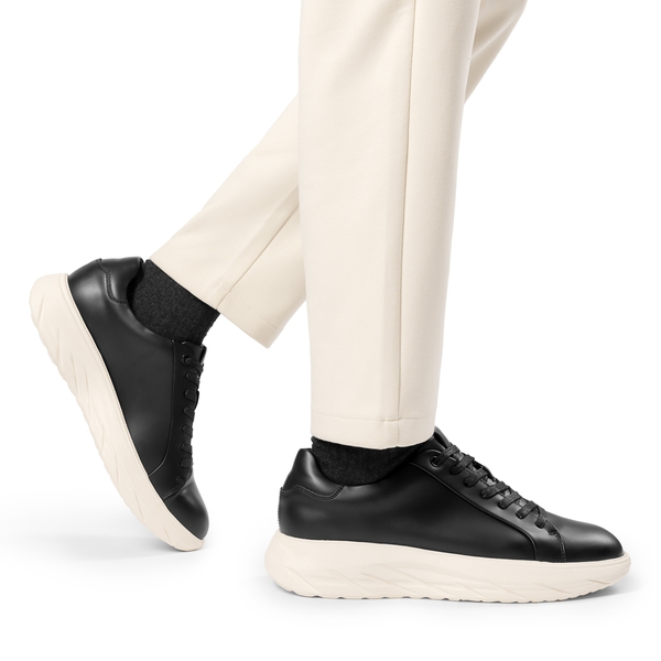 Men's Vegan Leather Casual Dress Sneakers - BLACK - 8