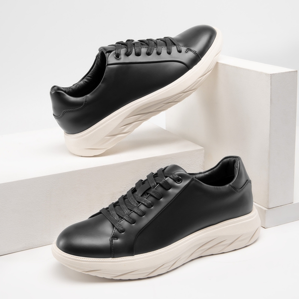 Men's Vegan Leather Casual Dress Sneakers - BLACK - 6