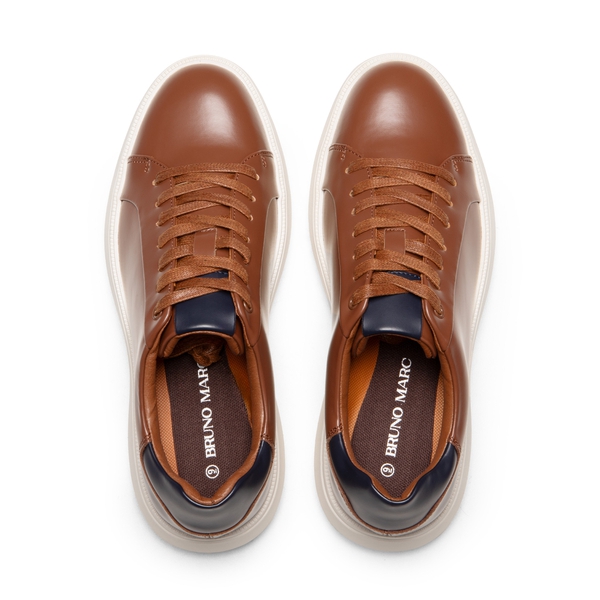 Men's Vegan Leather Casual Dress Sneakers - BROWN - 2