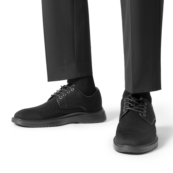[MaxFlex Ease Breeze+] Men's Knitted Casual Wingtip Oxford Sneakers - BLACK - 6