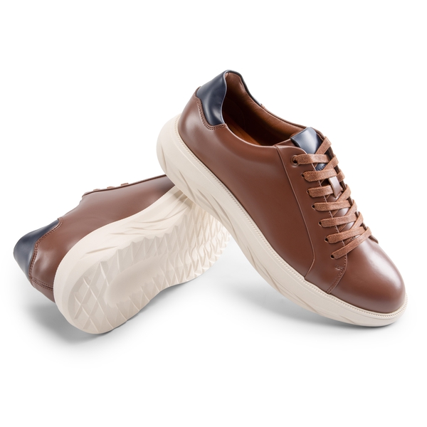 Men's Vegan Leather Casual Dress Sneakers - BROWN - 5
