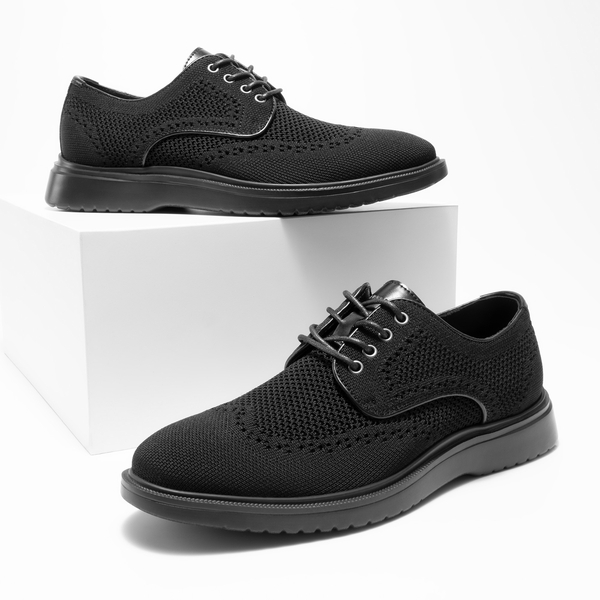 [MaxFlex Ease Breeze+] Men's Knitted Casual Wingtip Oxford Sneakers - BLACK - 1