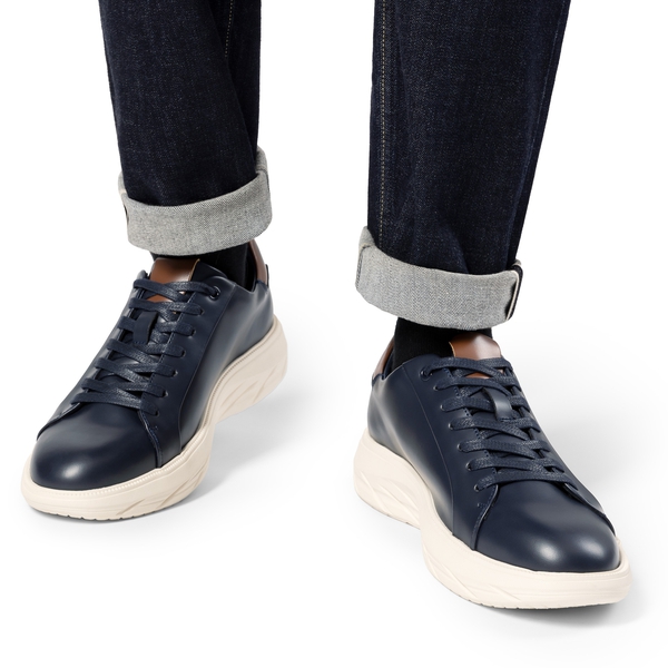 Men's Vegan Leather Casual Dress Sneakers - NAVY - 7