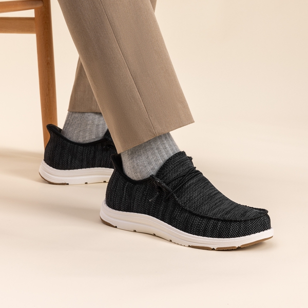 Men's Knitted Slip-On Casual Loafers - BLACK - 6