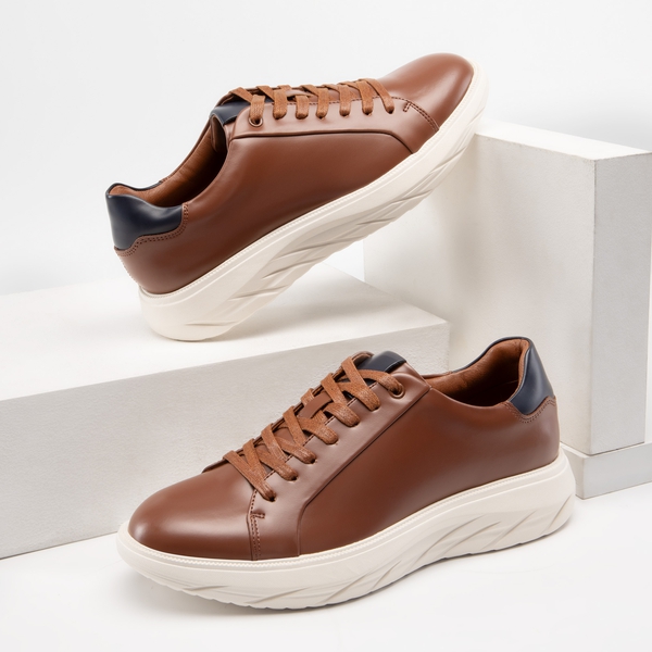 Men's Vegan Leather Casual Dress Sneakers - BROWN - 6