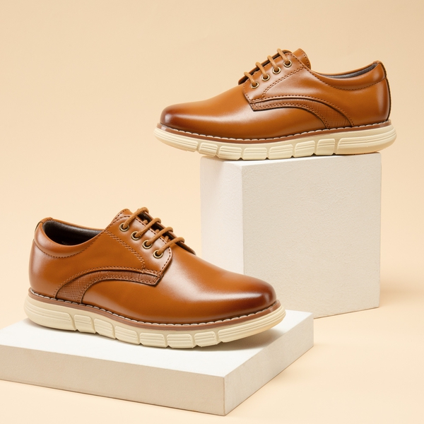 [CrossFlex CrestKids] Boys' Non-Slip Oxford Dress Sneakers - BROWN - 8