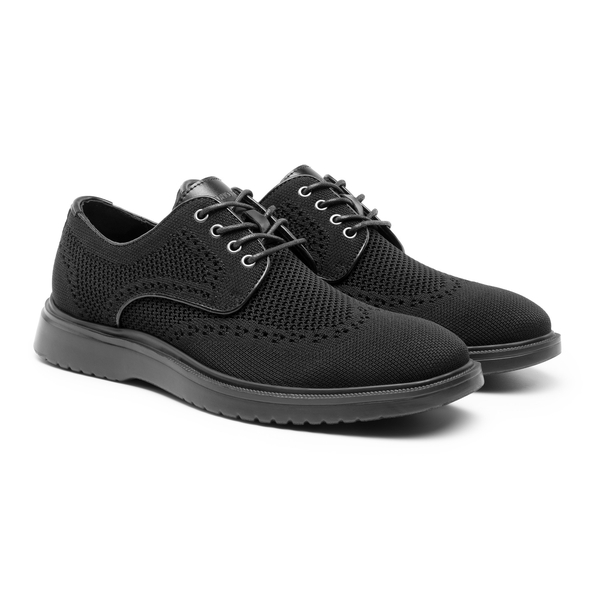 [MaxFlex Ease Breeze+] Men's Knitted Casual Wingtip Oxford Sneakers - BLACK - 5