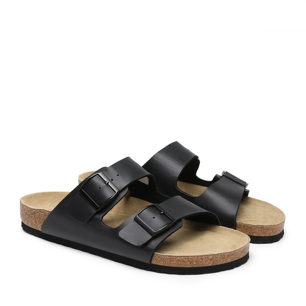 Men's Cork Double Strap Slide Sandals - BLACK - 2