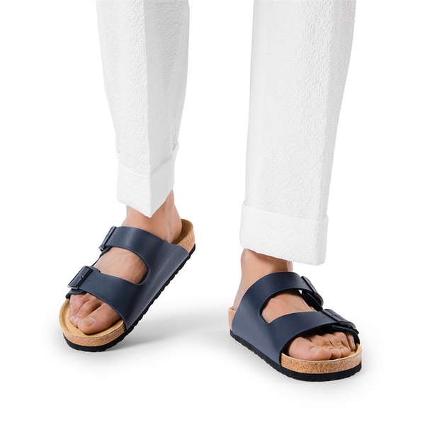 Men's Cork Double Strap Slide Sandals - NAVY - 1