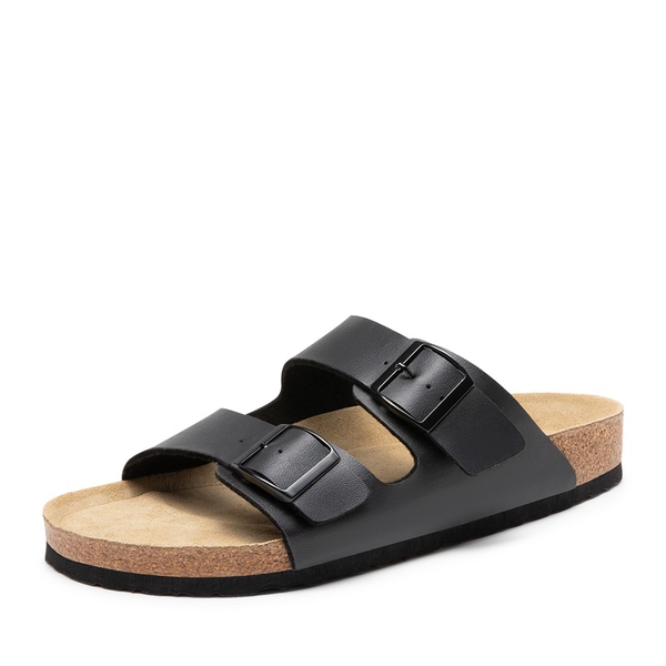 Men's Cork Double Strap Slide Sandals - BLACK -  0