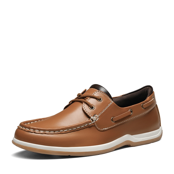 Men's Vegan Leather Boat Loafers - BROWN -  0