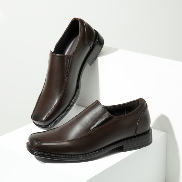 Men's Smart Square Toe Slip On Loafers - DARK BROWN - 7