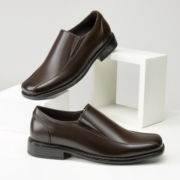 Men's Smart Square Toe Slip On Loafers - DARK BROWN - 8