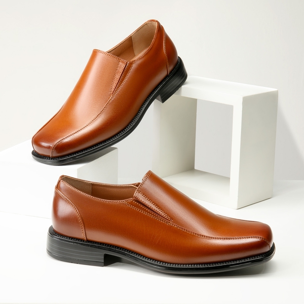 Men's Smart Square Toe Slip On Loafers - BROWN - 8